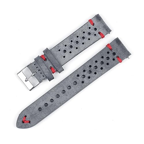 EDVENA Rindsleder Handgefertigtes Poröses Uhrenarmband Atmungsaktives Ölwachs-Uhrenarmband 18 Mm 20 Mm 22 Mm 24 Mm Herren-Armbanduhr (Color : Gray-red line, Size : 20mm) von EDVENA