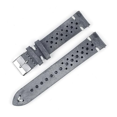 EDVENA Rindsleder Handgefertigtes Poröses Uhrenarmband Atmungsaktives Ölwachs-Uhrenarmband 18 Mm 20 Mm 22 Mm 24 Mm Herren-Armbanduhr (Color : Gray-white line, Size : 24mm) von EDVENA