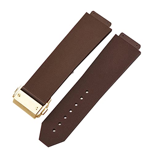 EDVENA Uhr Armband kompatibel mit Hublot Big Bang Classic Fusion Faltende Schnalle Silikon-Gummi-Uhr-Armbanduhr-Zubehör-Uhr-Band-Kette (Color : Brown-Gold Clasp, Size : 19mm) von EDVENA