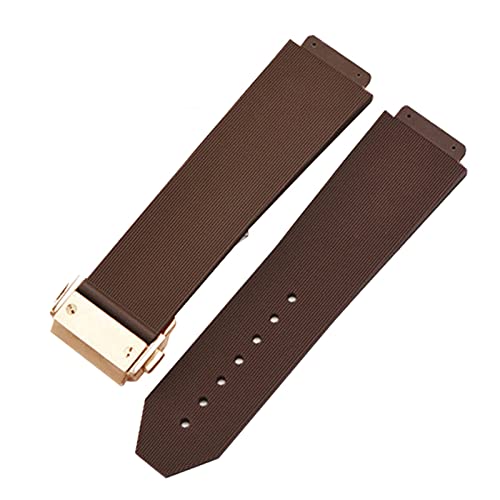 EDVENA Uhr Armband kompatibel mit Hublot Big Bang Classic Fusion Faltende Schnalle Silikon-Gummi-Uhr-Armbanduhr-Zubehör-Uhr-Band-Kette (Color : Brown-RoseGold Clasp, Size : 22mm) von EDVENA