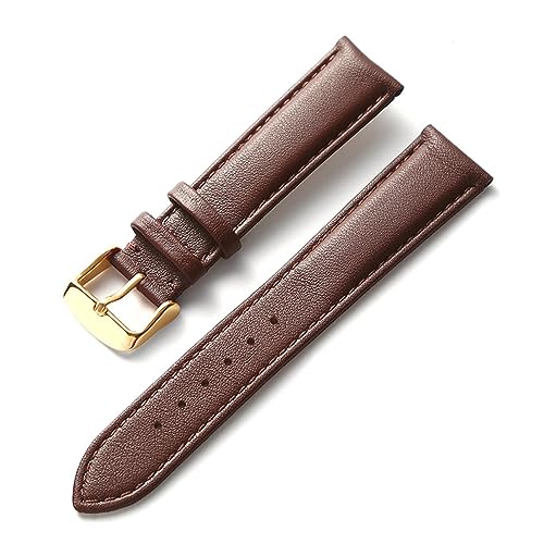 EDVENA Uhren-Lederarmband for Herren und Damen, Business-Armband, Rot, Braun, Blau, 14 mm, 16 mm, 18 mm, 20 mm, 22 mm, 24 mm, Leder-Uhrenzubehör (Color : Brown gold buckle, Size : 14mm) von EDVENA