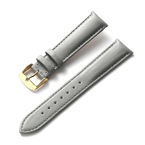 EDVENA Uhren-Lederarmband for Herren und Damen, Business-Armband, Rot, Braun, Blau, 14 mm, 16 mm, 18 mm, 20 mm, 22 mm, 24 mm, Leder-Uhrenzubehör (Color : Grey gold buckle, Size : 14mm) von EDVENA