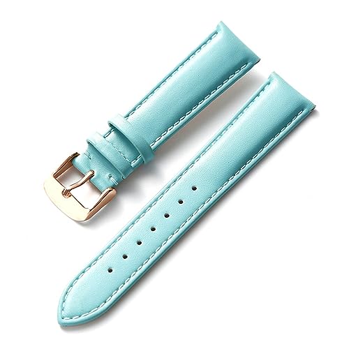 EDVENA Uhren-Lederarmband for Herren und Damen, Business-Armband, Rot, Braun, Blau, 14 mm, 16 mm, 18 mm, 20 mm, 22 mm, 24 mm, Leder-Uhrenzubehör (Color : Light blue rose, Size : 14mm) von EDVENA