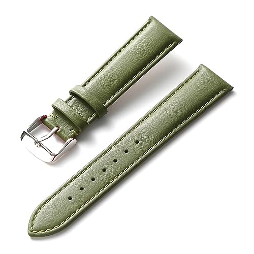 EDVENA Uhren-Lederarmband for Herren und Damen, Business-Armband, Rot, Braun, Blau, 14 mm, 16 mm, 18 mm, 20 mm, 22 mm, 24 mm, Leder-Uhrenzubehör (Color : Olive green, Size : 13mm) von EDVENA