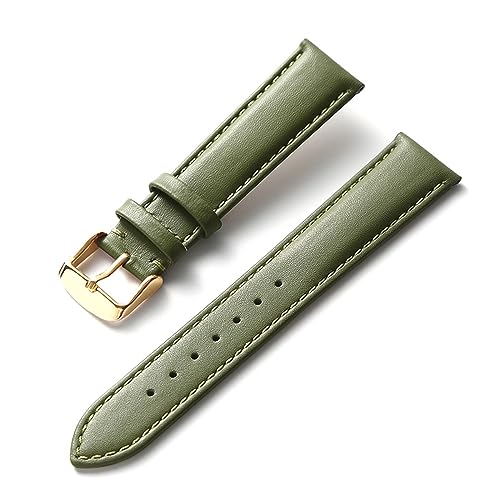 EDVENA Uhren-Lederarmband for Herren und Damen, Business-Armband, Rot, Braun, Blau, 14 mm, 16 mm, 18 mm, 20 mm, 22 mm, 24 mm, Leder-Uhrenzubehör (Color : Olive green gold, Size : 14mm) von EDVENA