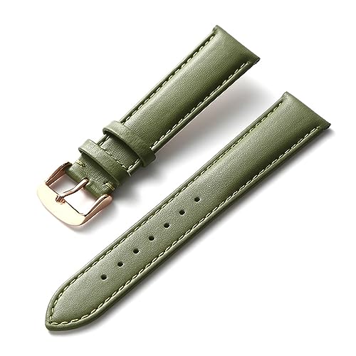 EDVENA Uhren-Lederarmband for Herren und Damen, Business-Armband, Rot, Braun, Blau, 14 mm, 16 mm, 18 mm, 20 mm, 22 mm, 24 mm, Leder-Uhrenzubehör (Color : Olive green rose, Size : 13mm) von EDVENA