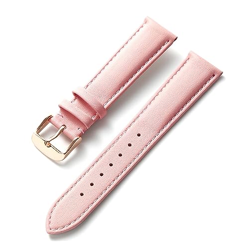 EDVENA Uhren-Lederarmband for Herren und Damen, Business-Armband, Rot, Braun, Blau, 14 mm, 16 mm, 18 mm, 20 mm, 22 mm, 24 mm, Leder-Uhrenzubehör (Color : Pink rose buckle, Size : 14mm) von EDVENA