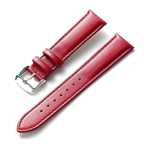 EDVENA Uhren-Lederarmband for Herren und Damen, Business-Armband, Rot, Braun, Blau, 14 mm, 16 mm, 18 mm, 20 mm, 22 mm, 24 mm, Leder-Uhrenzubehör (Color : Red, Size : 14mm) von EDVENA