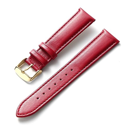 EDVENA Uhren-Lederarmband for Herren und Damen, Business-Armband, Rot, Braun, Blau, 14 mm, 16 mm, 18 mm, 20 mm, 22 mm, 24 mm, Leder-Uhrenzubehör (Color : Red gold buckle, Size : 15mm) von EDVENA