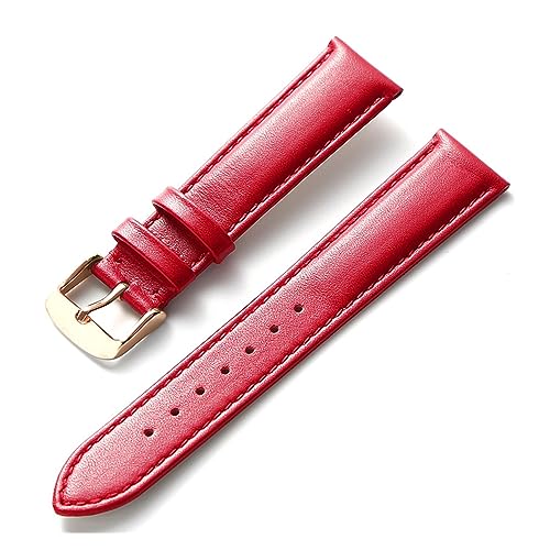 EDVENA Uhren-Lederarmband for Herren und Damen, Business-Armband, Rot, Braun, Blau, 14 mm, 16 mm, 18 mm, 20 mm, 22 mm, 24 mm, Leder-Uhrenzubehör (Color : Red rose buckle, Size : 15mm) von EDVENA