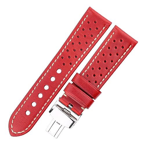 EDVENA Uhrenarmband Aus Echtem Leder, 20 Mm, 22 Mm, 24 Mm, Rindsleder, Vintage-Armband, Faltschließe, Kompatibel Mit Samsung Galaxy Watch 3 4 Armband (Color : Red, Size : 22mm) von EDVENA