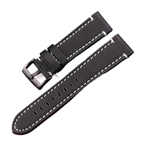 EDVENA Uhrenarmband Aus Echtem Leder, Handbuch, Männer, Dick, 7 Farben, 18 Mm, 20 Mm, 22 Mm, 24 Mm, Uhrenarmbänder, Edelstahlschnalle, Zubehör (Color : Black Black Buckle, Size : 20mm) von EDVENA