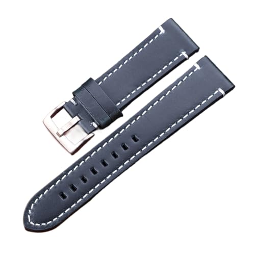 EDVENA Uhrenarmband Aus Echtem Leder, Handbuch, Männer, Dick, 7 Farben, 18 Mm, 20 Mm, 22 Mm, 24 Mm, Uhrenarmbänder, Edelstahlschnalle, Zubehör (Color : Blue Silver Buckle, Size : 22mm) von EDVENA