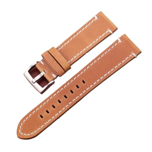 EDVENA Uhrenarmband Aus Echtem Leder, Handbuch, Männer, Dick, 7 Farben, 18 Mm, 20 Mm, 22 Mm, 24 Mm, Uhrenarmbänder, Edelstahlschnalle, Zubehör (Color : Brown Silver Buckle, Size : 18mm) von EDVENA