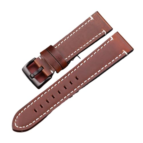 EDVENA Uhrenarmband Aus Echtem Leder, Handbuch, Männer, Dick, 7 Farben, 18 Mm, 20 Mm, 22 Mm, 24 Mm, Uhrenarmbänder, Edelstahlschnalle, Zubehör (Color : Dark Brown Black, Size : 18mm) von EDVENA