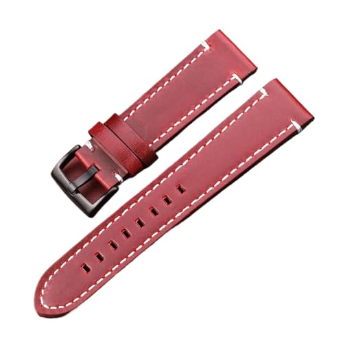 EDVENA Uhrenarmband Aus Echtem Leder, Handbuch, Männer, Dick, 7 Farben, 18 Mm, 20 Mm, 22 Mm, 24 Mm, Uhrenarmbänder, Edelstahlschnalle, Zubehör (Color : Red Brown Black, Size : 20mm) von EDVENA