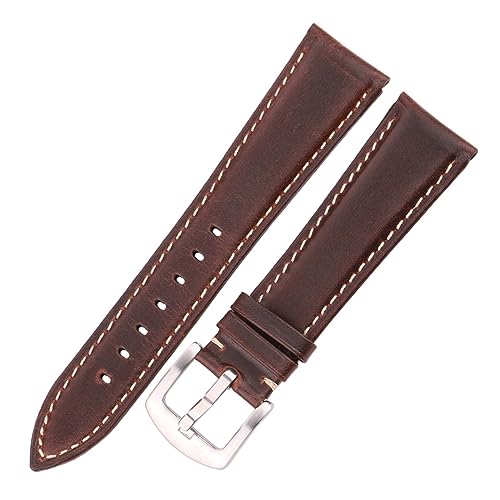 EDVENA Uhrenarmband Aus Ölwachs-Rindsleder Damen Herren Schwarz Braun Glattes Echtlederarmband 18 19 20 21 22 24 Mm Gürtel (Color : Dark Brown, Size : 19mm) von EDVENA