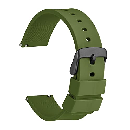 EDVENA Uhrenband 14mm 18mm 20mm 22mm 24mm Silikon Sport Watch Strap Herren Frauen Replementband Gummi Armband Edelstahlschnalle(Color:Army Green,Size:14mm) von EDVENA