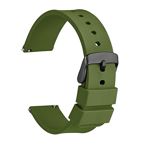 EDVENA Uhrenband 14mm 18mm 20mm 22mm 24mm Silikon Sport Watch Strap Herren Frauen Replementband Gummi Armband Edelstahlschnalle(Color:Army Green,Size:18mm) von EDVENA