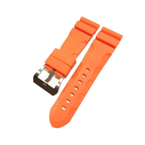 EDVENA Uhrenband mit Panerai kompatibel Taucher Pam 441 359 Weiche Silikonkautschuk 24mm 26mm Männer Uhrenarmbanduhr Zubehör Uhr Armband (Color : Orange-Silver Buckle, Size : 26mm) von EDVENA