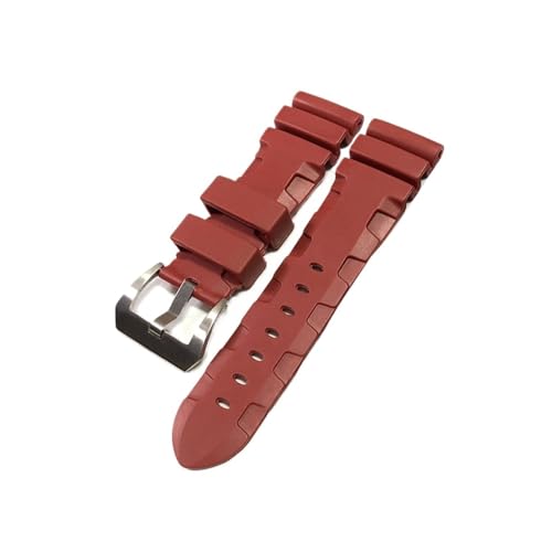 EDVENA Uhrenband mit Panerai kompatibel Taucher Pam 441 359 Weiche Silikonkautschuk 24mm 26mm Männer Uhrenarmbanduhr Zubehör Uhr Armband (Color : Red-Silver Buckle, Size : 26mm) von EDVENA