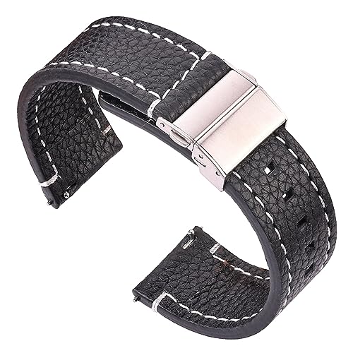 EDVENA Weiches Echtleder Smart Watch Band 18 20 22 24 Mm Damen Herren Rindslederband Braun Schwarz Schnellverschluss Armband Armband (Color : Black, Size : 18mm) von EDVENA