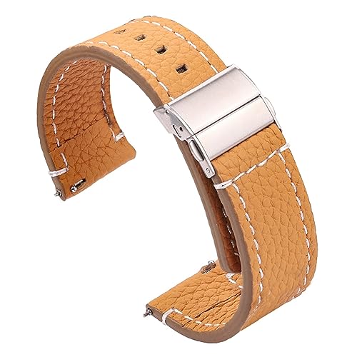 EDVENA Weiches Echtleder Smart Watch Band 18 20 22 24 Mm Damen Herren Rindslederband Braun Schwarz Schnellverschluss Armband Armband (Color : Brown, Size : 20mm) von EDVENA