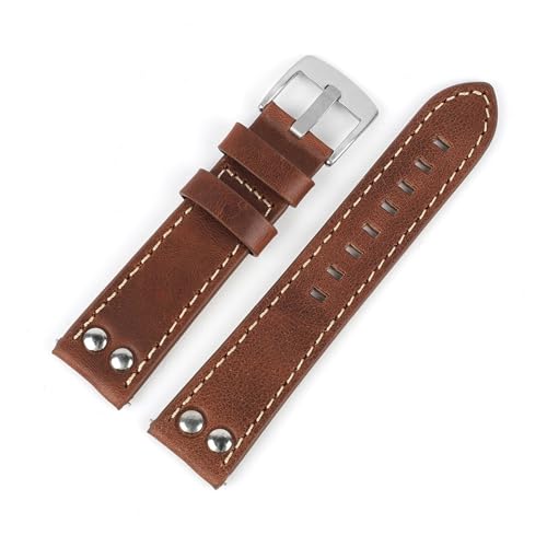 EDVENA Zweireihiges Loch Lederriemen 20mm 22mm Hochwertiges Echtes Leder Nieten Armband Herren Ersatzarmband Armband(Color:Brown,Size:20mm) von EDVENA