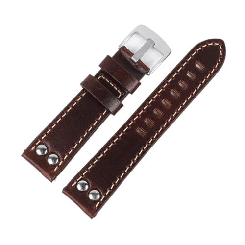 EDVENA Zweireihiges Loch Lederriemen 20mm 22mm Hochwertiges Echtes Leder Nieten Armband Herren Ersatzarmband Armband(Color:Coffee,Size:22mm) von EDVENA