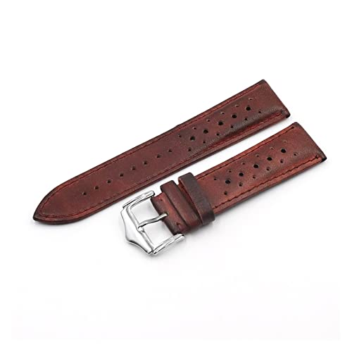 Echtes Leder-Uhrenarmband, 20 Mm, 22 Mm, 24 Mm, Porös, Atmungsaktiv, Handgefertigte Nähte, Uhrenarmband-Zubehör (Color : Red, Size : 18mm) von EDVENA