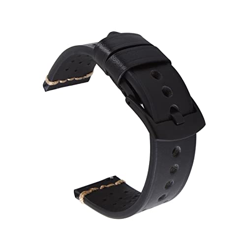 Handgemachte Retro Echtes Leder Uhrenband 18mm 20mm 22mm 24mm Handgenähte perforierte Kalbsleder Watch Strap Armband (Color : Black, Size : 22mm) von EDVENA