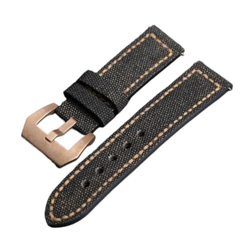 Leinwand-Lederband, 20 22 2 4mm Geeignet kompatibel mit bronze uhr kupferuhr männer armband, passend mit demkompatibel mit PAM111 411. Herren Leather BR ( Color : Brack Bronze Buckle , Size : 24mm ) von EDVENA