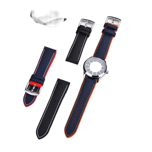 Neues Design-Fluor-Gummi-Uhr-Armband 20mm 22mm Echtes Leder-Kombinations-Ersatz-Armband, geeignet mit allen Arten von Uhr geeignet (Color : Blue orange, Size : 20mm) von EDVENA