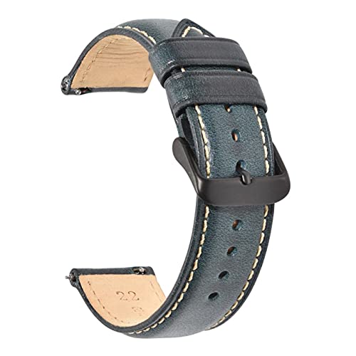 Ölgegerbtes Leder 22mm 20mm 18mm Uhrenband Schnellspanner Uhr Bandband Braun Kompatibel mit Männern Frauen Kompatibel mit Fossil (Color : Dark blue-B, Size : 22mm) von EDVENA