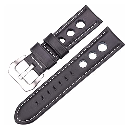 Ölwachs Rindsbänder 22mm 24mm dunkelbraune Frauen Männer Mode Echtes Leder Uhrenband Gurtband mit Stiftschnalle (Color : Black, Size : 22mm) von EDVENA
