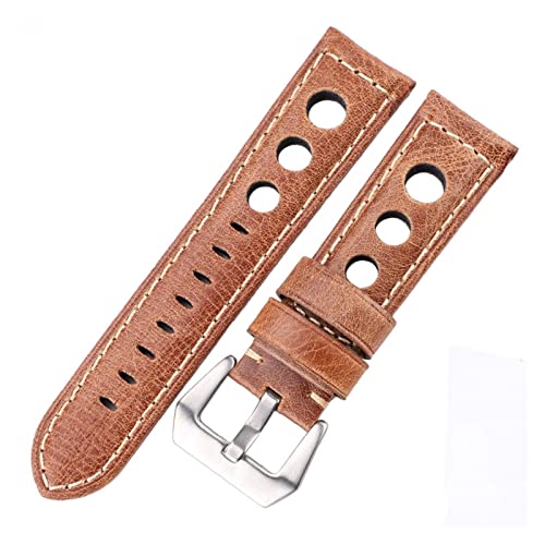 Ölwachs Rindsbänder 22mm 24mm dunkelbraune Frauen Männer Mode Echtes Leder Uhrenband Gurtband mit Stiftschnalle (Color : Brown, Size : 24mm) von EDVENA