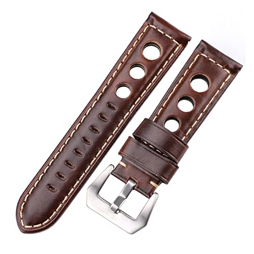 Ölwachs Rindsbänder 22mm 24mm dunkelbraune Frauen Männer Mode Echtes Leder Uhrenband Gurtband mit Stiftschnalle (Color : Dark Brown, Size : 24mm) von EDVENA