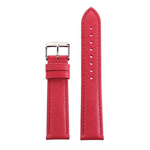 Saffiano Cross Muster Echtes Leder Uhrenarmband Kompatibel mit Mann & Frau 18mm 20mm 22mm 7 Farben (Color : Pink Red, Size : 20mm) von EDVENA