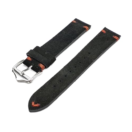 Vintage-Uhrenarmbänder Aus Wildleder Mit Schnellverschluss, Ersatz, Kompatibel Mit Uhrenzubehör For Herren Und Damen, 20 Mm, 22 Mm (Color : Black-Orange line, Size : 20mm) von EDVENA