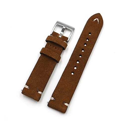 Vintage Wildleder Watch Strap 18mm 20mm 22mm 24mm Handmade Leder Armband Ersatz Tan Grau Beige Farbe Kompatibel mit Männern Frauen Uhren (Color : Brown, Size : 20mm) von EDVENA