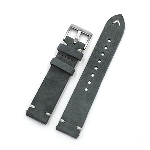Vintage Wildleder Watch Strap 18mm 20mm 22mm 24mm Handmade Leder Armband Ersatz Tan Grau Beige Farbe Kompatibel mit Männern Frauen Uhren (Color : Gray, Size : 22mm) von EDVENA