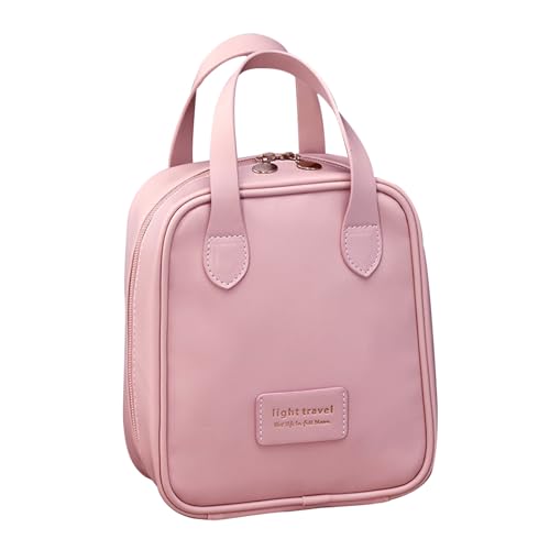 EDWEE Make-up-Tasche, kleine Leder-Kosmetiktaschen für Koffer, Mini-Kulturbeutel mit Reißverschluss-Trennwand, ideales Auto-Reisezubehör für Damen und Mädchen, Pink, Make-up-Tasche von EDWEE