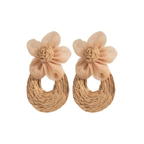 Boho-Bast Ohrringe Sommer Rattan Ohrringe Floral Statement Ohrring Blume Ohrring für Frauen baumelnder Sommer Big Bohemian Ohrring, One Size, Metall, Kein Edelstein von EDWTG