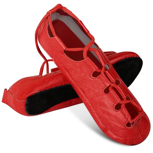 Premium Irish Dance Pumpschuhe aus weichem Rindsleder, Pump-Stil für wettbewerbsfähiges irisches Tanzen, Rot/Ausflug, einfarbig (Getaway Solids), 5 Big Kid von EEASE