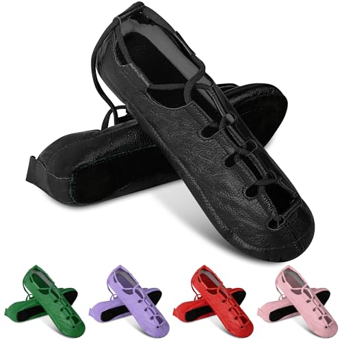 Premium Irish Dance Pumpschuhe aus weichem Rindsleder, Pump-Stil für wettbewerbsfähiges irisches Tanzen, Schwarz, 6 Big Kid von EEASE