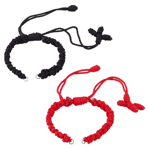 Elecrelive Verstellbares Schieberarmband, geflochtene Nylonschnur, 140 mm, für Damen und Herren, DIY-Schmuckherstellung, Schwarz / Rot von EEE ELECRELIVE