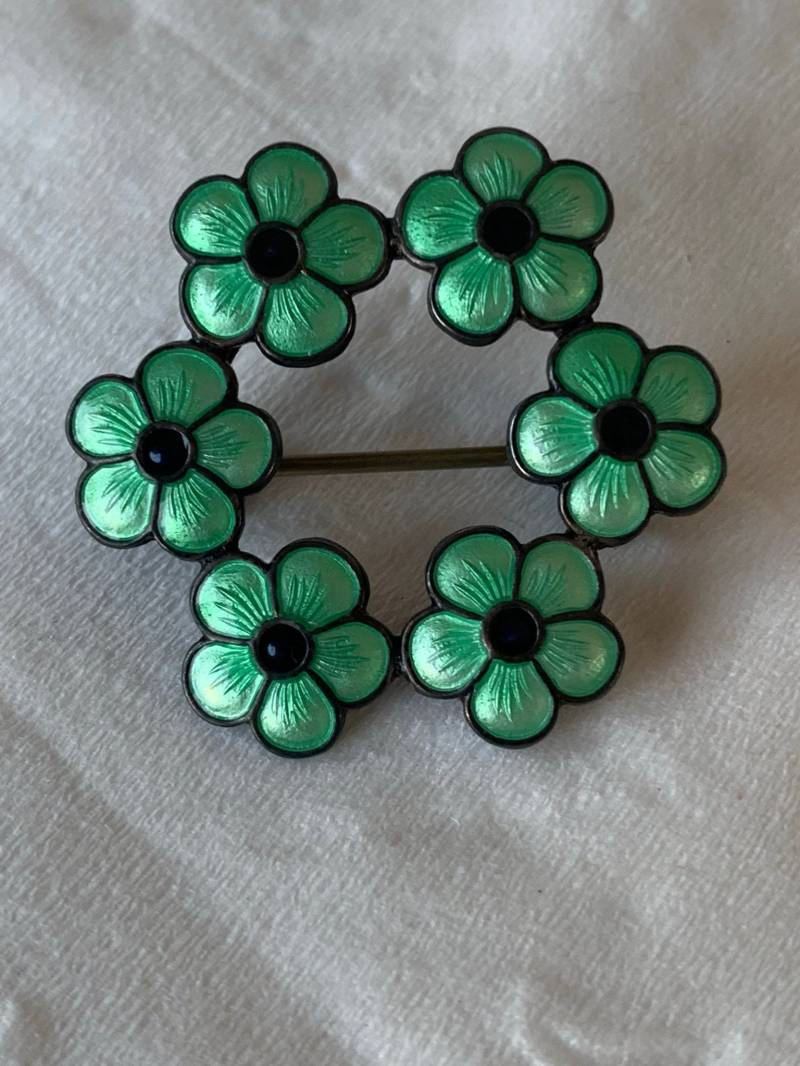 Emaillierte Blumen Anstecknadel Auf Sterling Silber von EEEsGems