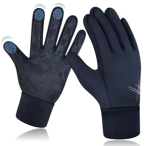 EEFOW Kinder Winterhandschuhe Outdoor Thermo Handschuhe: Touchscreen Fleece Running Kinderhandschuhe Fahrradhandschuhe Laufhandschuhe mit Anti-Rutsch Full Finger für Ski Fußball Lauf Blau 10-12 Jahre von EEFOW