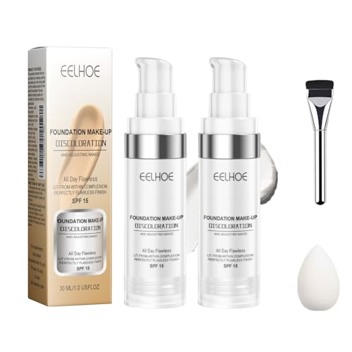 Eelhoe Colour Changing Foundation, Eelhoe Colour Changing Mature Skin Foundation Spf 15, Sweatproof Skin Care Liquid Foundation For Different Skin Tone, Full Coverage Concealer (2pcs) von EELHOE