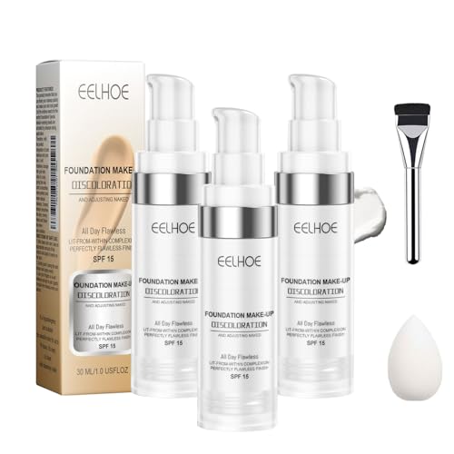 Eelhoe Colour Changing Foundation, Eelhoe Colour Changing Mature Skin Foundation Spf 15, Sweatproof Skin Care Liquid Foundation For Different Skin Tone, Full Coverage Concealer (3pcs) von EELHOE